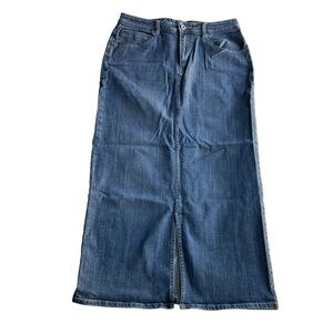 Chicos Platinum Denim Jean Marquis Pencil Skirt Dark Blue Size 0.5 Small 6